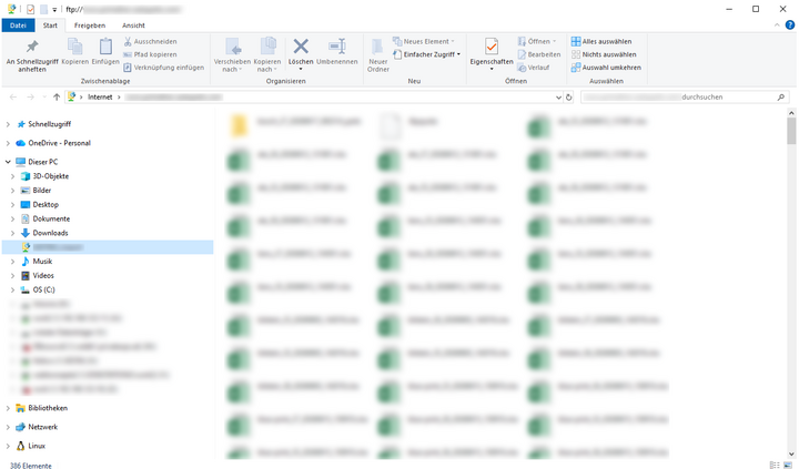 Danach kann der FTP-Bereich im Explorer geöffnet werden, Dateien hochgeladen, gelöschen oder bearbeiten werden — sofern der FTP-User die Rechte dazu hat.